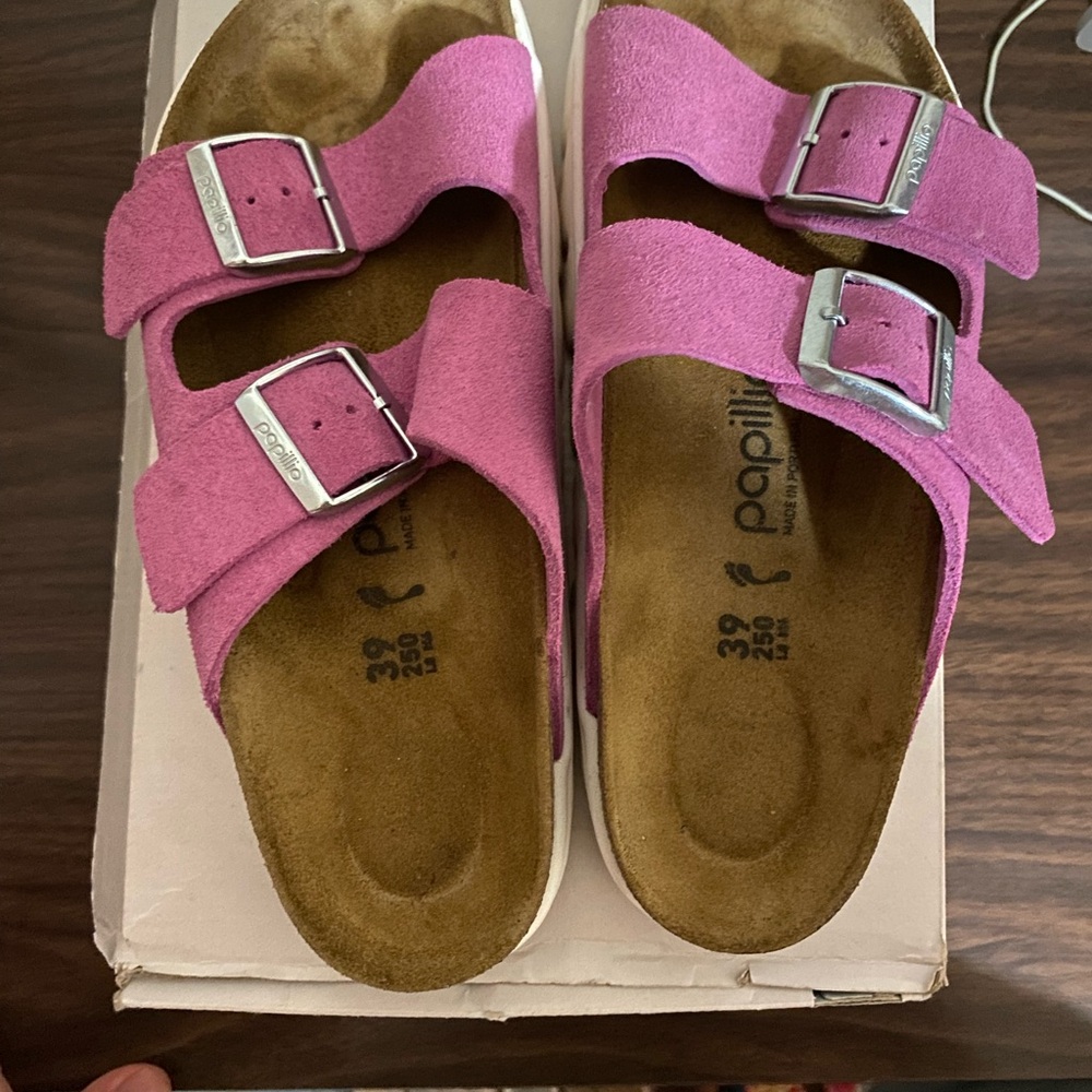 Papillio Pink Sandals with Cork Footbed and Silver Buckles